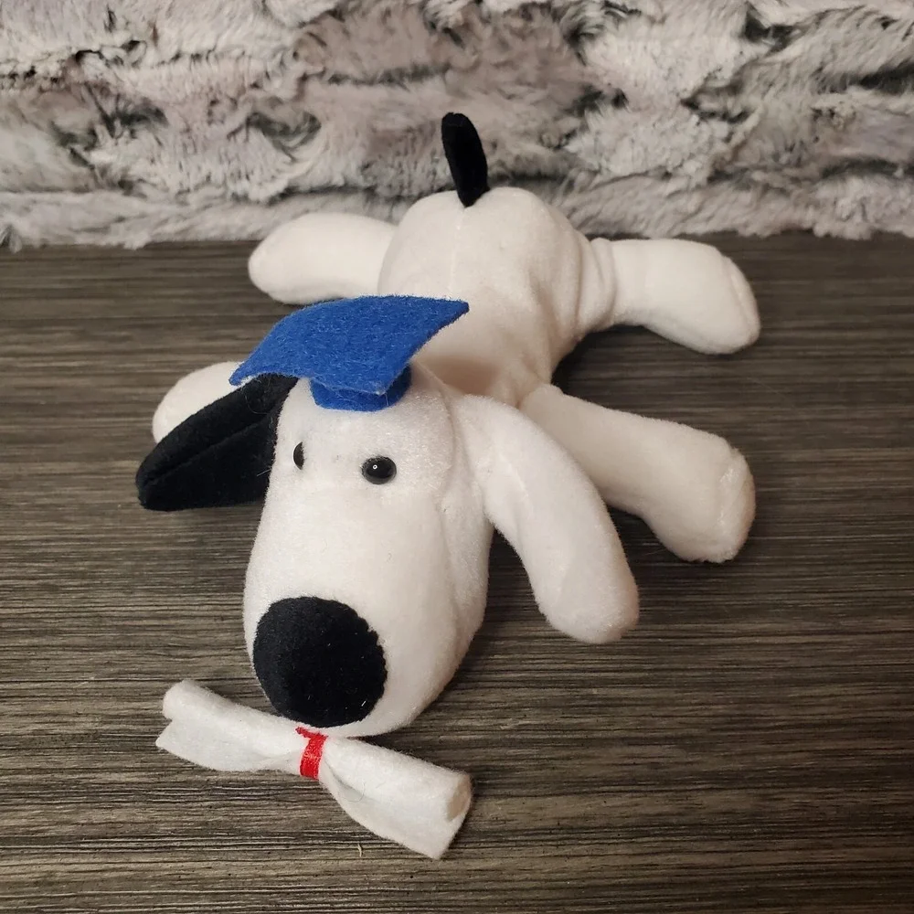 Carlton Card's Graduation Black & White Dog Mini Plush w/ Diploma and Cap 6.5
